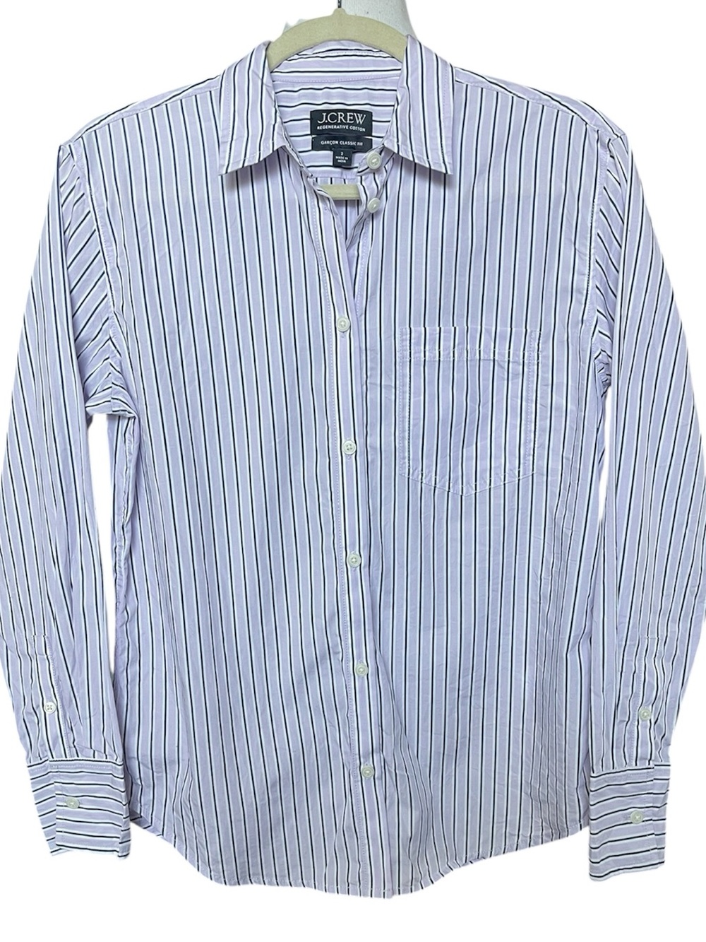 J. Crew lavender stripe Regenerative Cotton Garçon Classic fit shirt